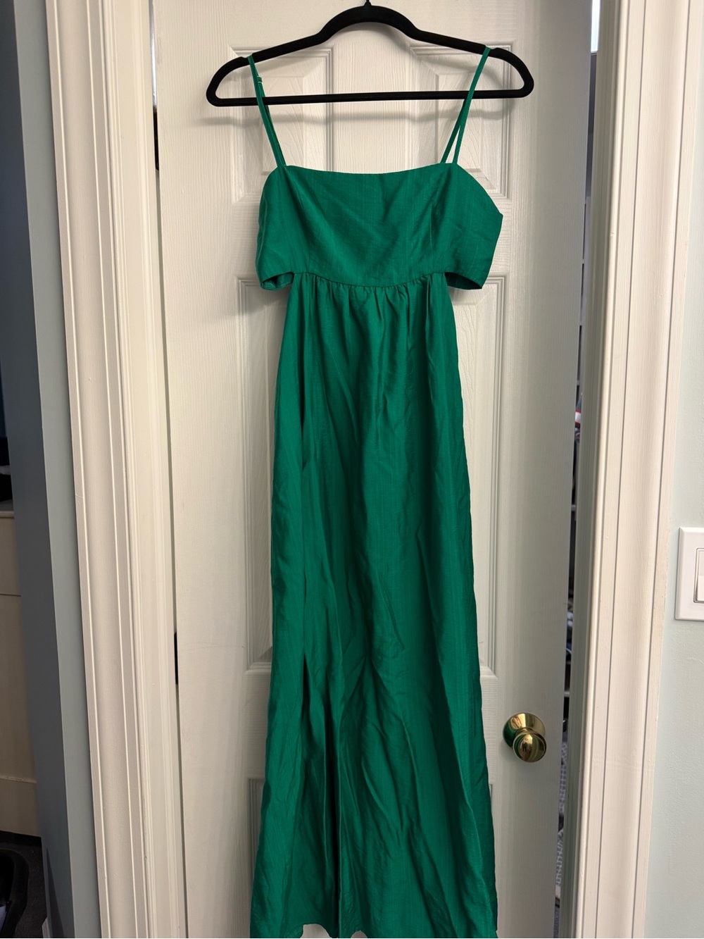 Green Spaghetti-Strap Maxi Dress, Flowy Summer Silhouette